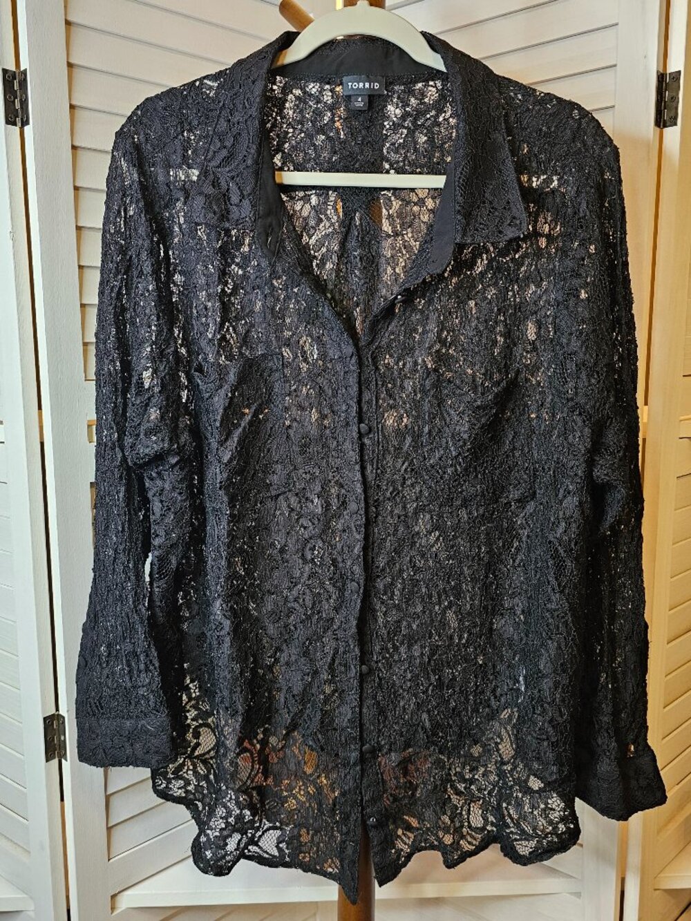 Torrid, Size 4, Black, Lace, Button Down, Blouse